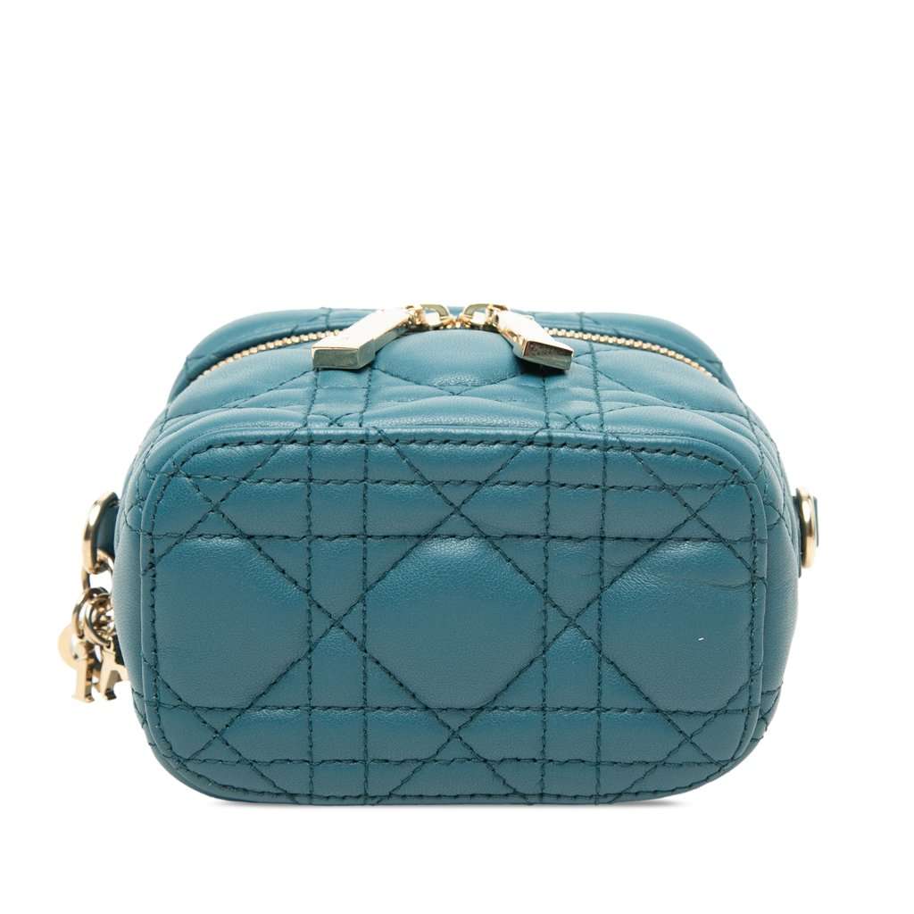 Dior Micro Lambskin Cannage Lady Dior Vanity Case Blue Leather Very good condition - Inside View