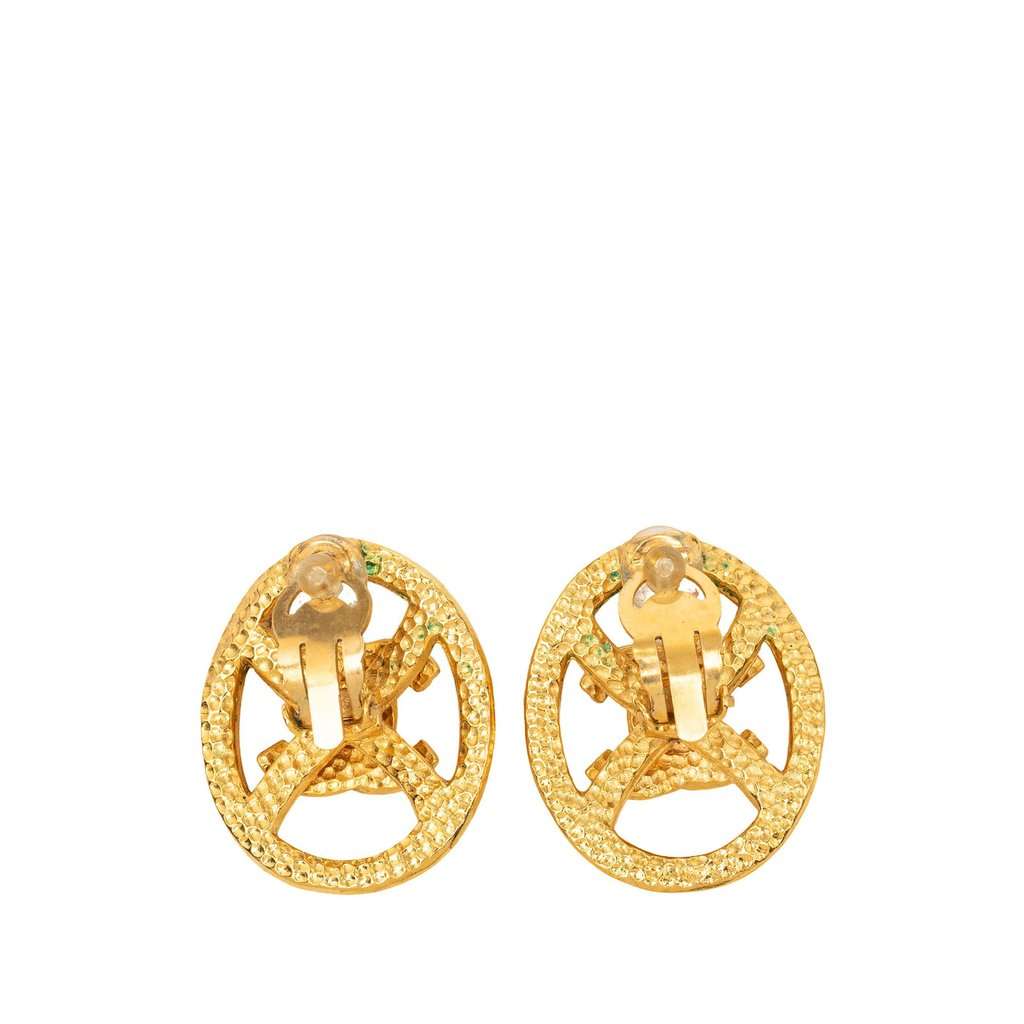 Chanel CC Gold Plated Oval Clip On Earrings Gold Metal Very good condition - Back View