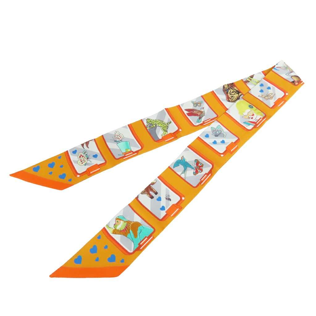 Hermès Story Silk Twilly Scarf Orange Very good condition - Front View