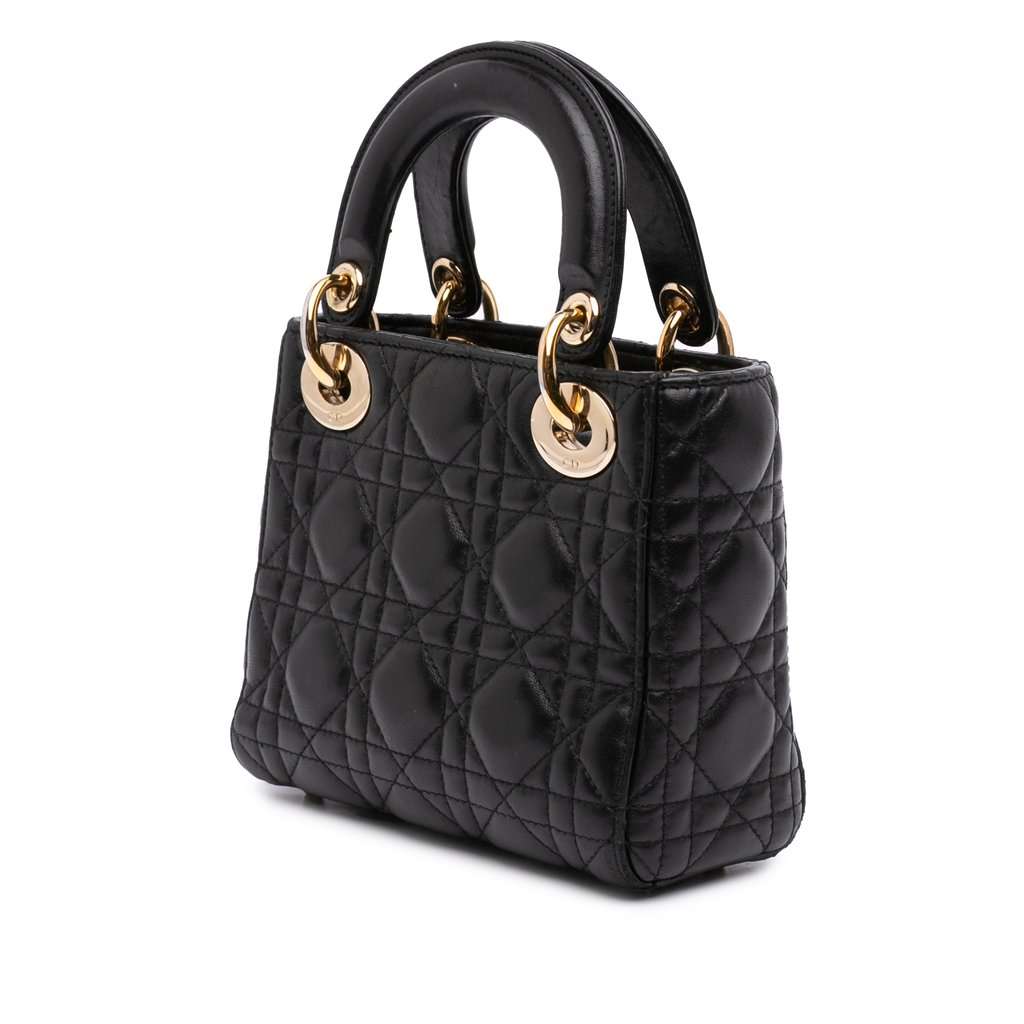 Dior Mini Lambskin Cannage Lady Dior Black Leather Very good condition - Back View