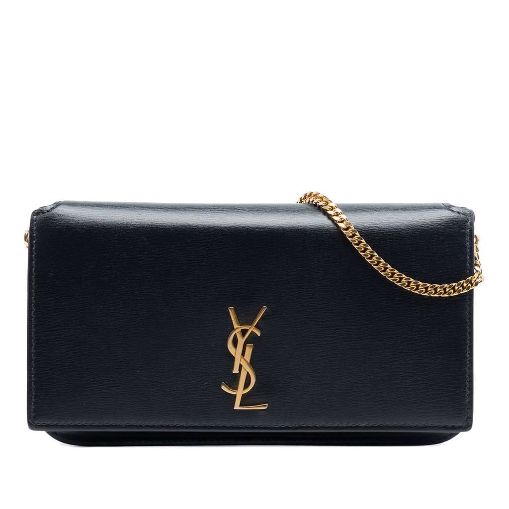 Saint Laurent Smooth Calfskin Monogram Cassandre Phone Holder Black Leather Very good - Front View