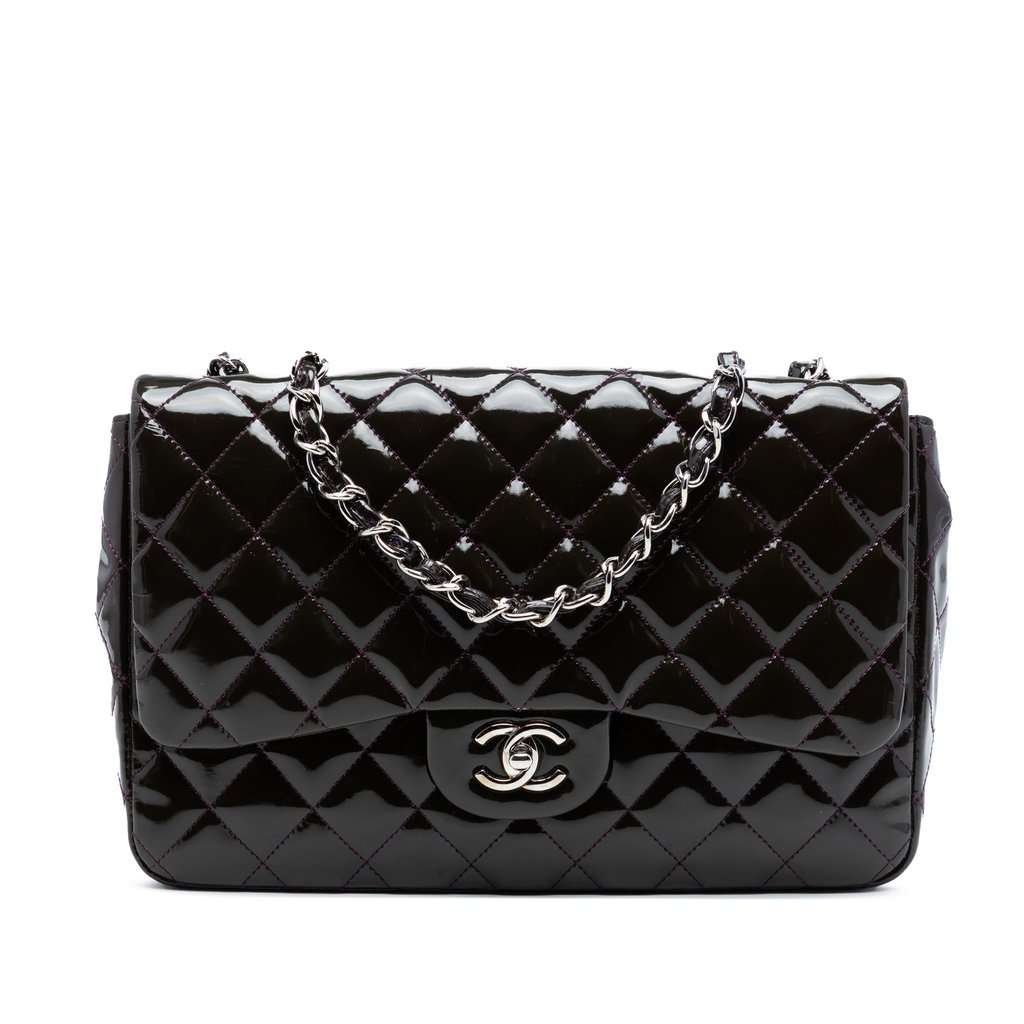 Chanel Jumbo Classic Patent Single Flap Purple Leather Very good condition - Front View