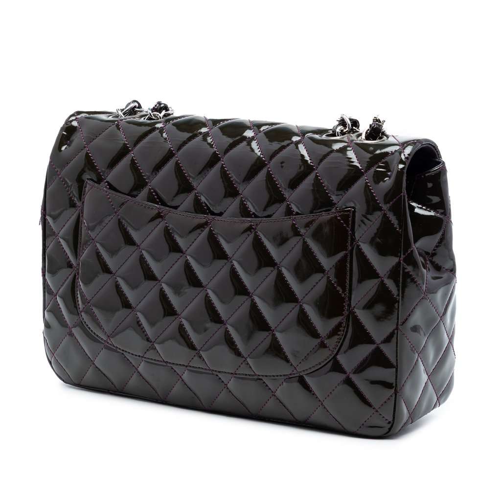 Chanel Jumbo Classic Patent Single Flap Purple Leather Very good condition - Back View