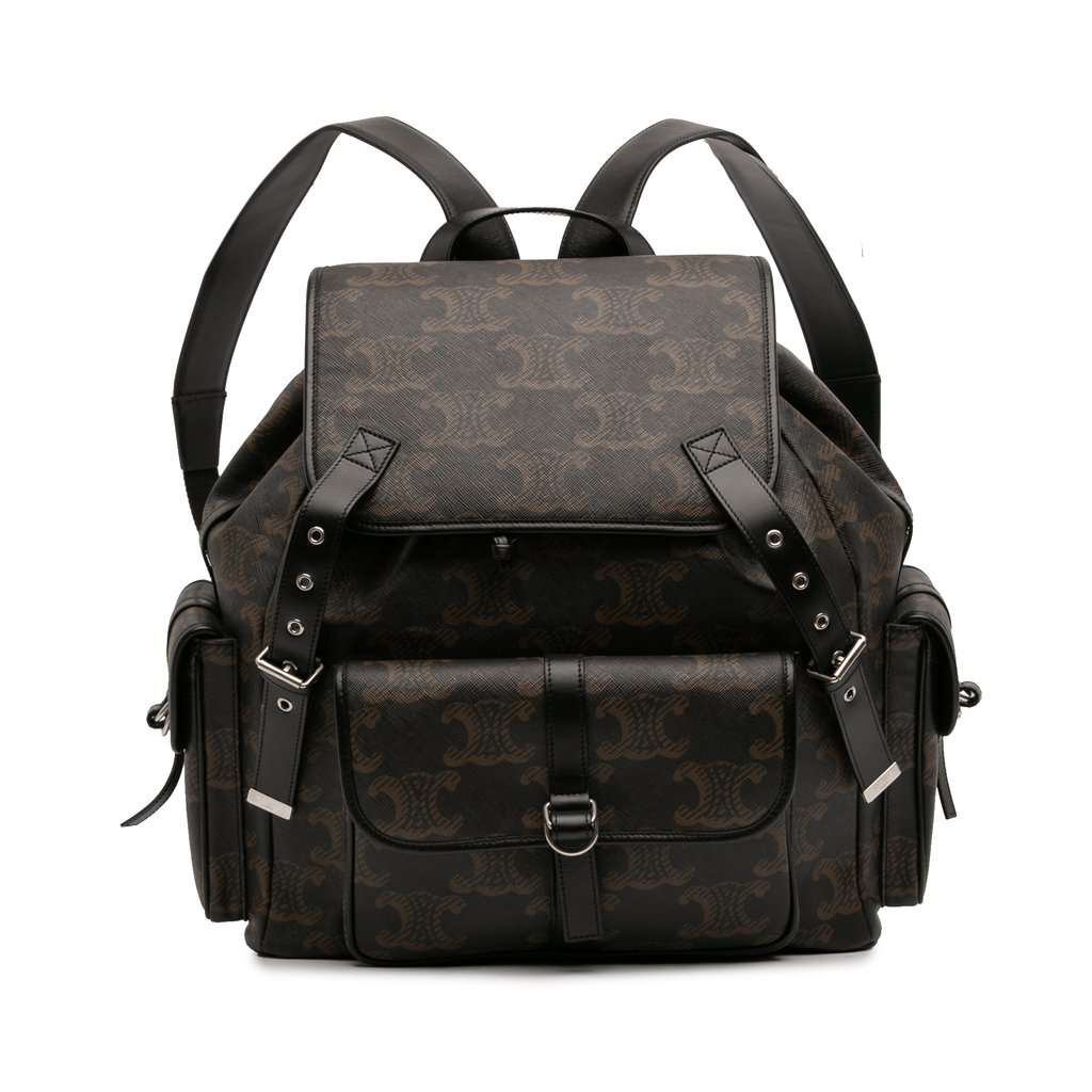 Celine Medium Triomphe Coated Canvas Backpack Brown Very good - Front View