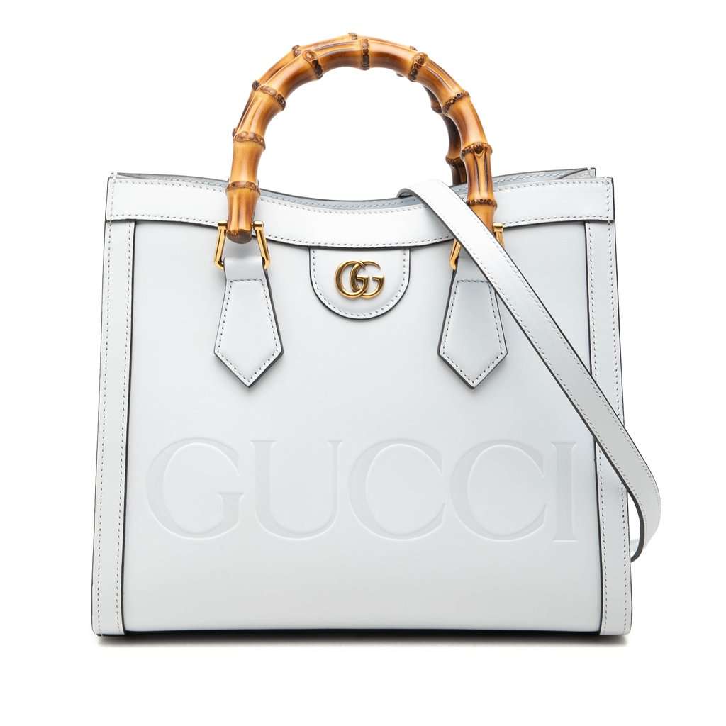 Gucci Medium Calfskin Bamboo Diana Satchel White Leather Very good - Front View