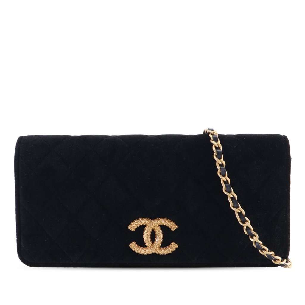 Chanel CC Quilted Velvet East West Clutch On Chain Black Never worn - Front View