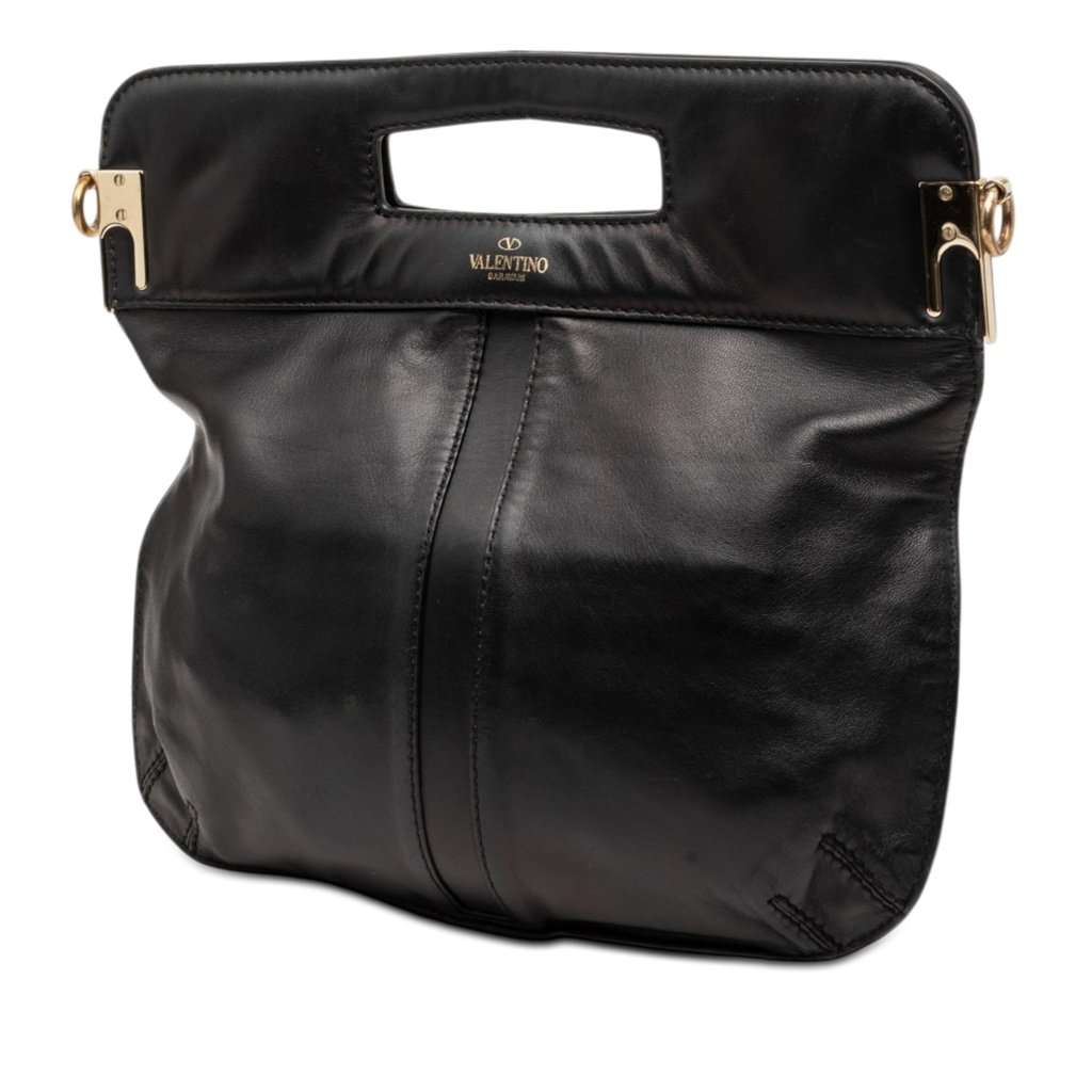 Valentino Smooth Calfskin Rockstud Cut Out Handle Satchel Black Leather Very good condition - Back View