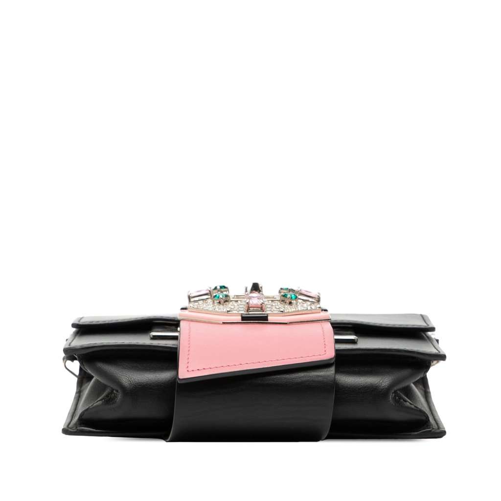 Prada City Calf Crystal Embellished Ribbon Bag Black Leather Very good - Inside View