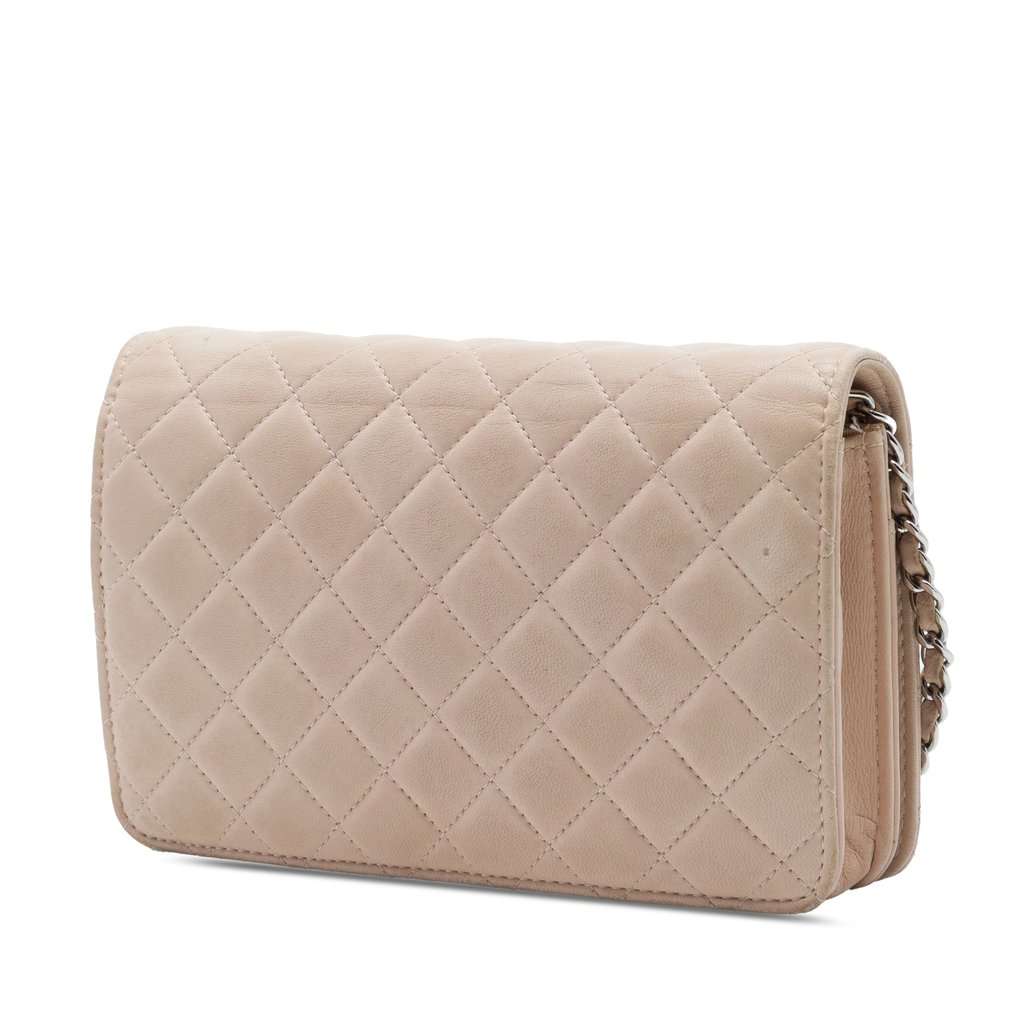 Chanel CC Quilted Lambskin Diamond Wallet On Chain Beige Leather Very good condition - Back View