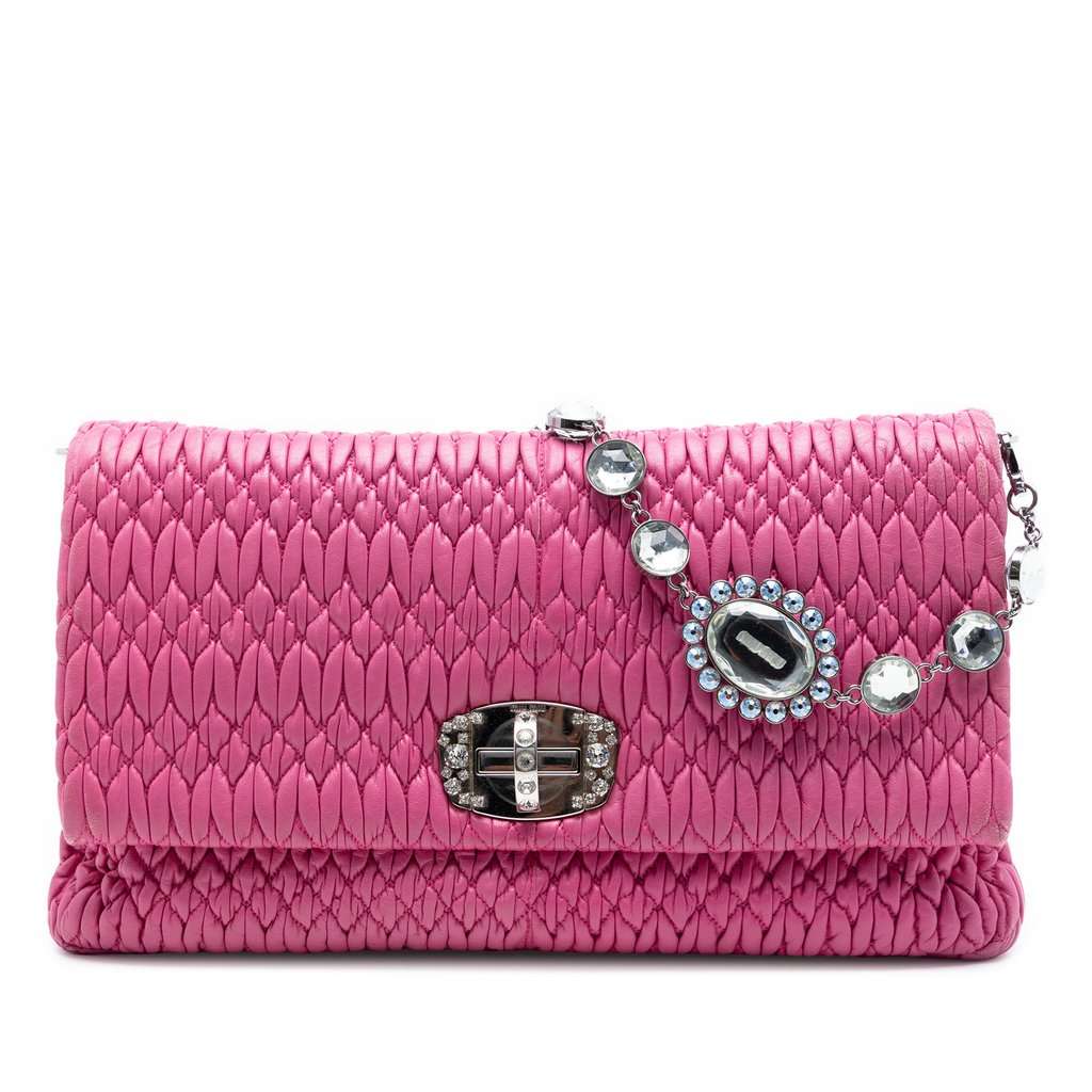 Miu Miu Matelasse Nappa Crystal Chain Satchel Pink Leather Very good condition - Front View