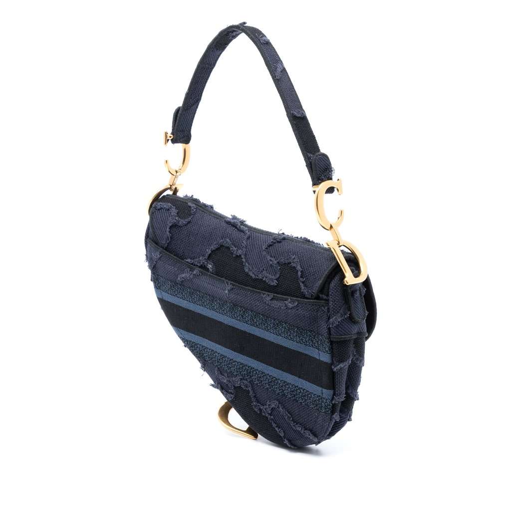 Dior Camouflage Embroidered Canvas Saddle Bag Blue Very good - Back View