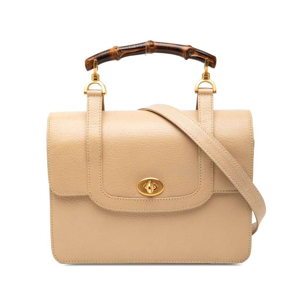 Gucci Calfskin Turnlock Bamboo Top Handle Bag Beige Leather Very good condition - Front View