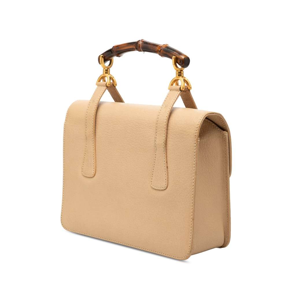 Gucci Calfskin Turnlock Bamboo Top Handle Bag Beige Leather Very good condition - Back View