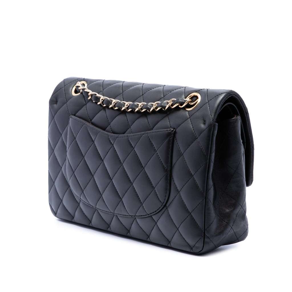 Chanel Medium Classic Lambskin Double Flap Black Leather Very good condition - Back View