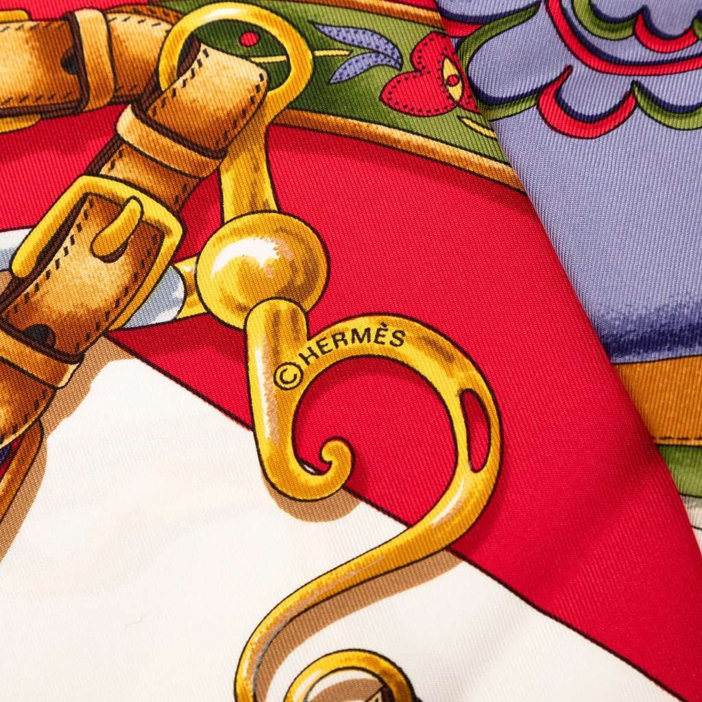 Hermès Festival des Amazones Silk Scarf 90 Red Very good condition - Back View