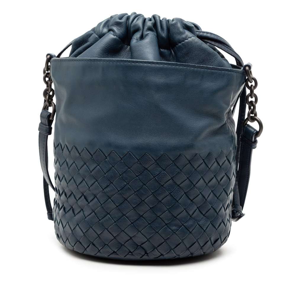 Bottega Veneta Nappa Intrecciato Bucket Blue Leather Very good - Back View