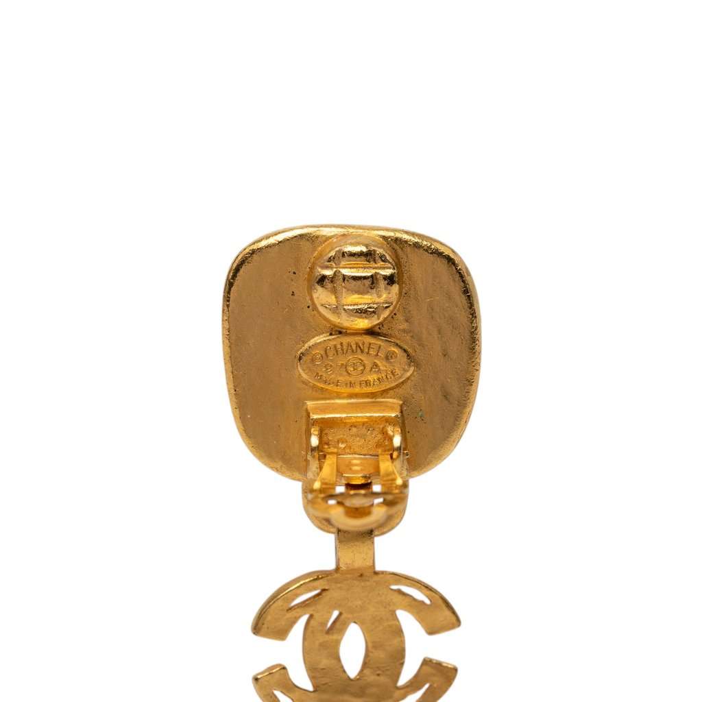 Chanel CC Gold Plated Square Silver Stone Drop Clip On Earrings Gold Metal Very good condition - Inside View