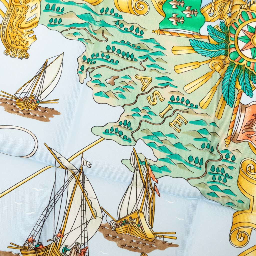 Hermès Vaisseaux et Fregates Silk Scarf  90 Blue Very good - Box View