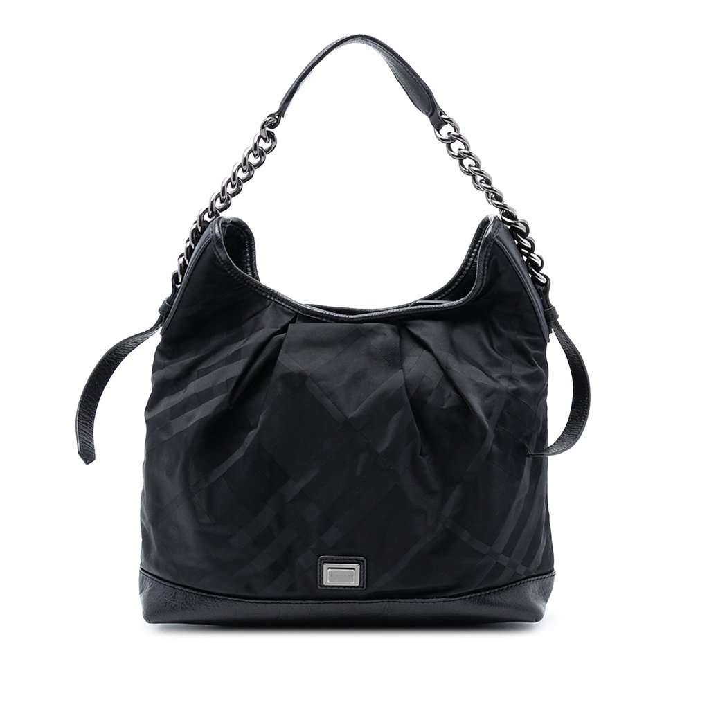 Burberry Tonal Check Nylon Shoulder Bag Black Very good condition - Front View