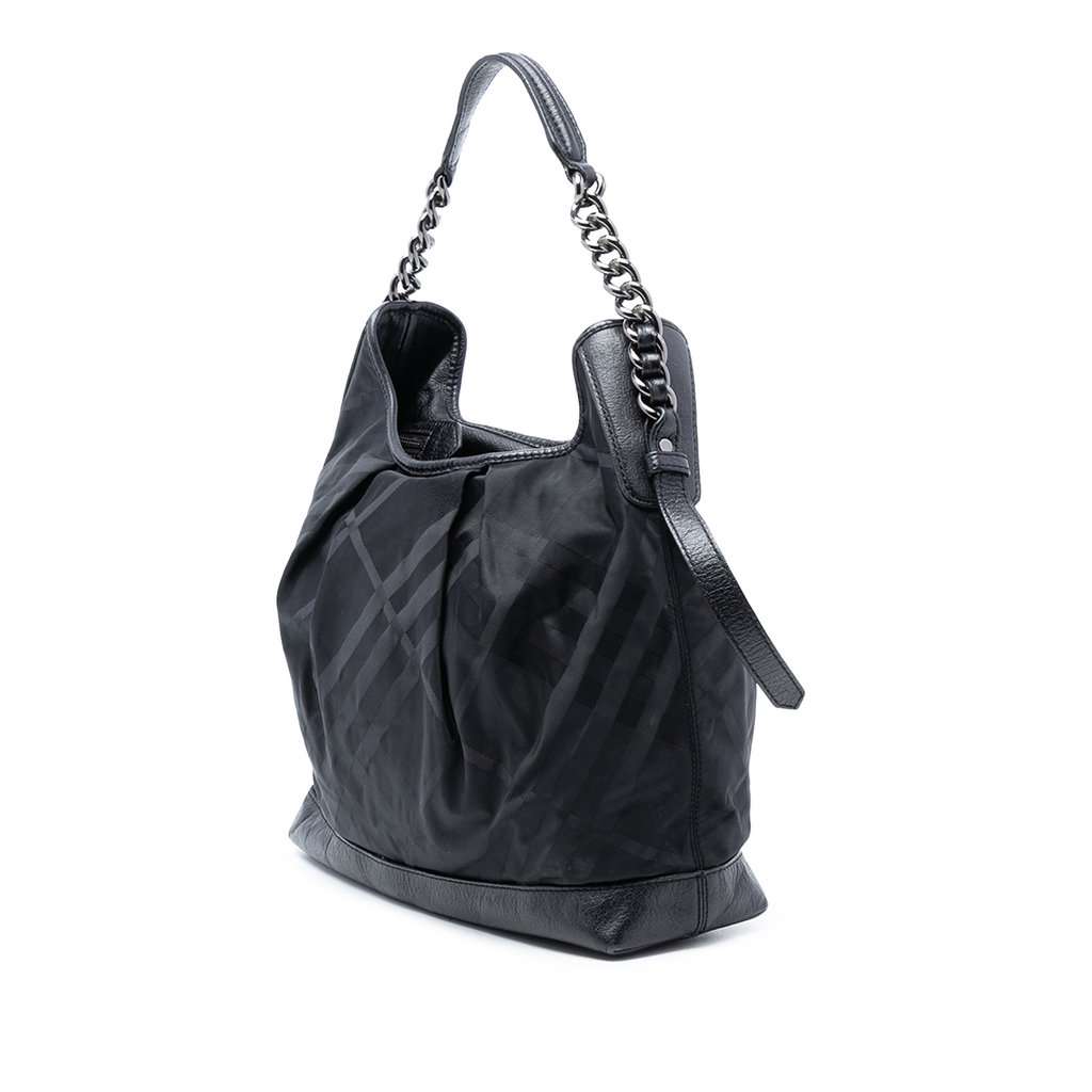Burberry Tonal Check Nylon Shoulder Bag Black Very good condition - Back View