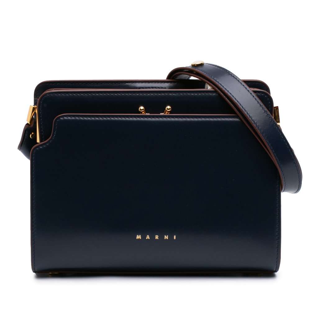 Marni Medium Leather Trunk Reverse Crossbody Blue Leather Very good - Front View