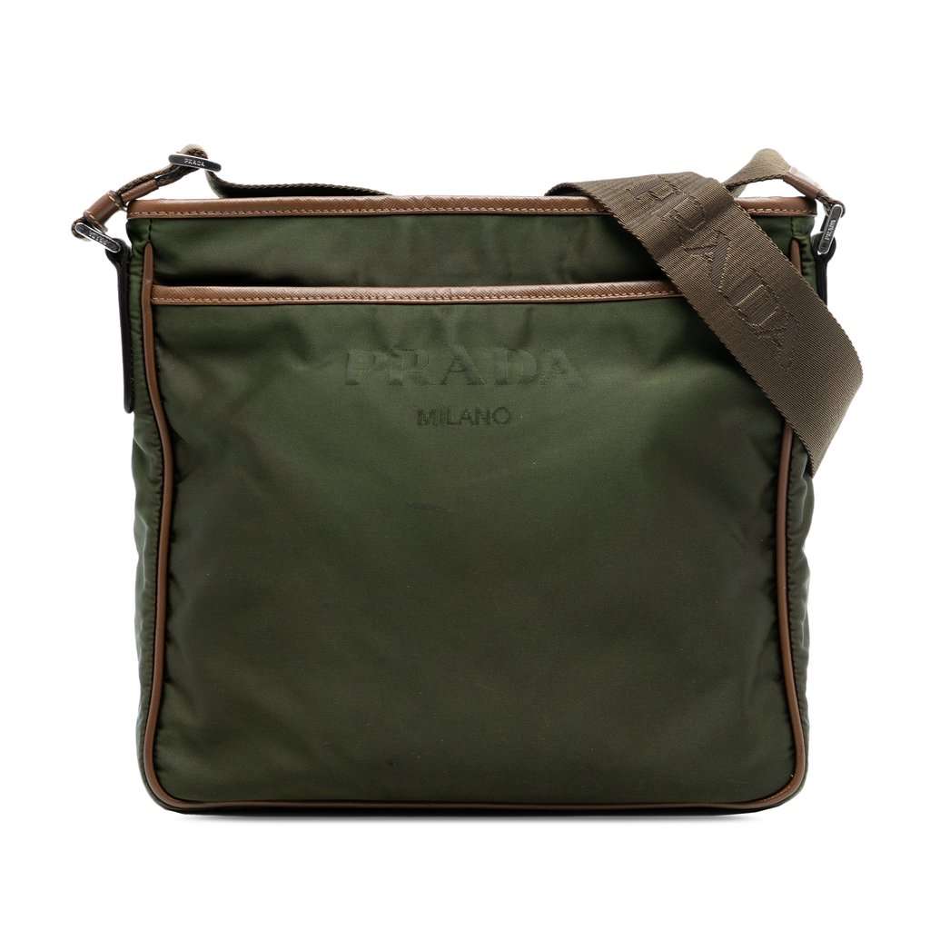 Prada Tessuto Zip Top Crossbody Green Very good - Front View