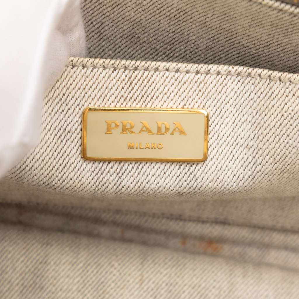 Prada Small Denim Canapa Logo Satchel Beige Very good condition - Box View