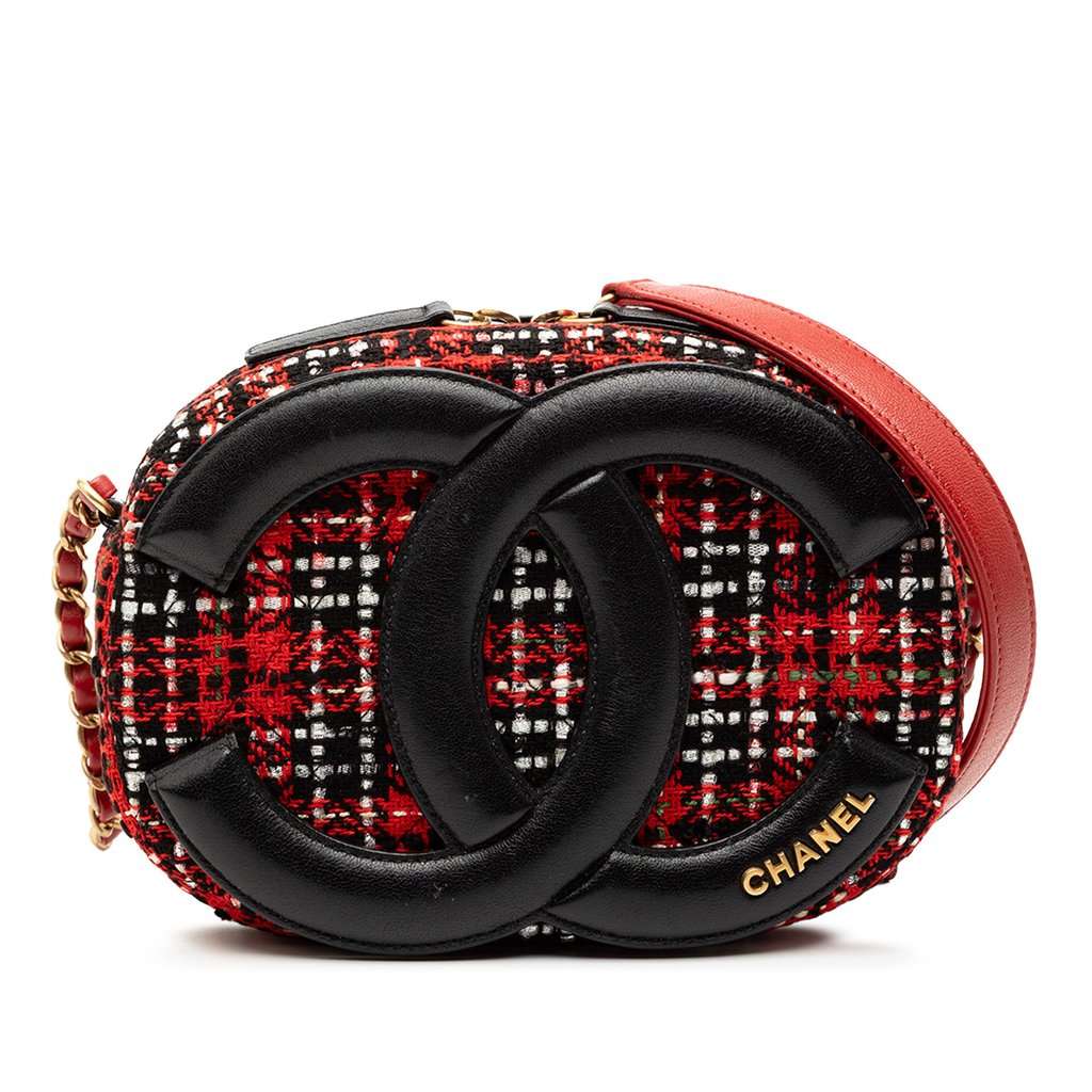 Chanel Tweed and Lambskin Coco Midnight Camera Bag Red Very good - Front View