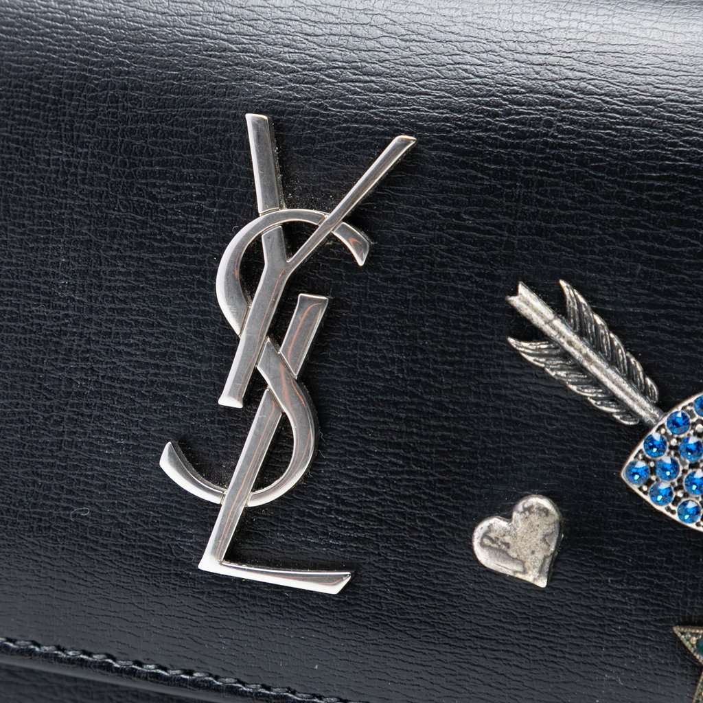 Saint Laurent Mini Calfskin Monogram Lucky Charms Sunset Wallet on Chain Black Leather Very good condition - Box View