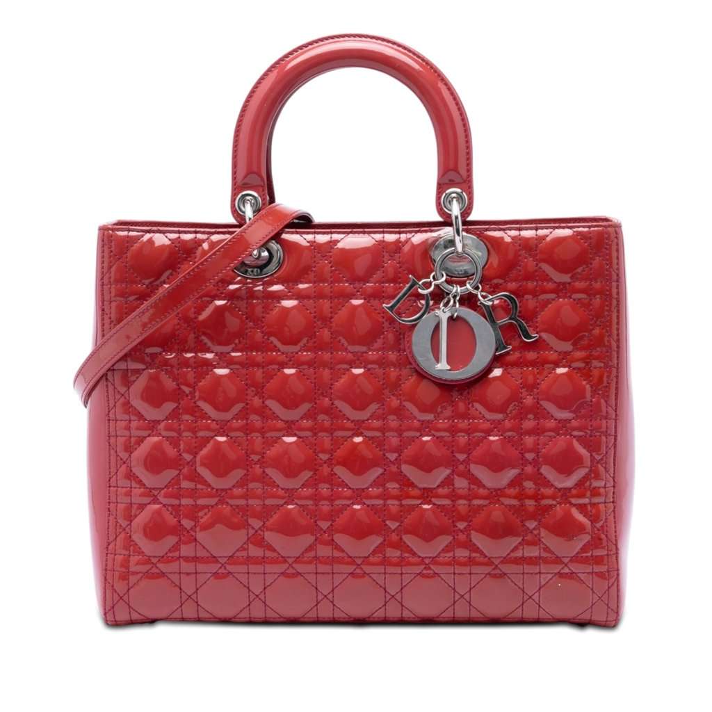 Dior Large Patent Cannage Lady Dior Red Leather Very good condition - Front View