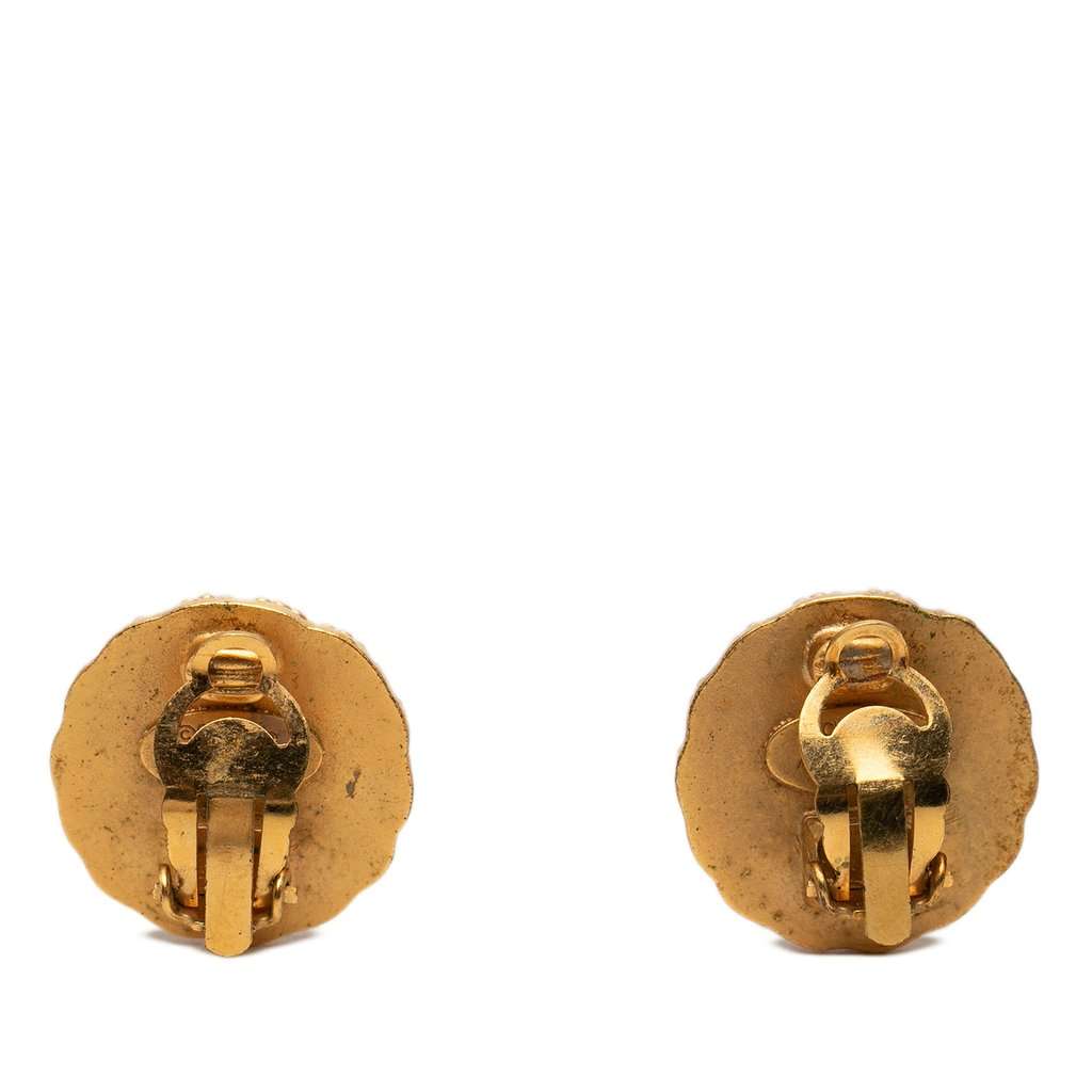 Chanel CC Gold Plated Round Clip On Earrings Gold Metal Very good - Back View
