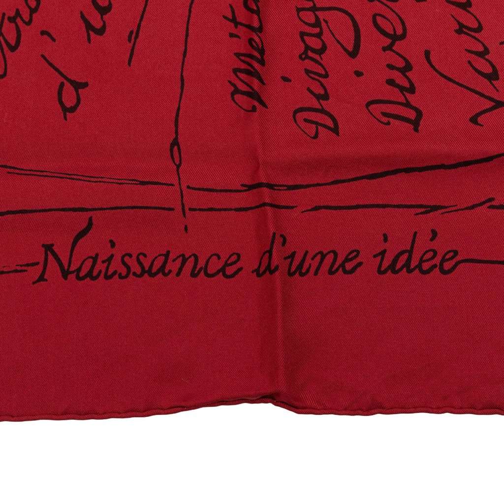 Hermès Naissance D Une Idee Silk Scarf 90 Red Never worn - Box View