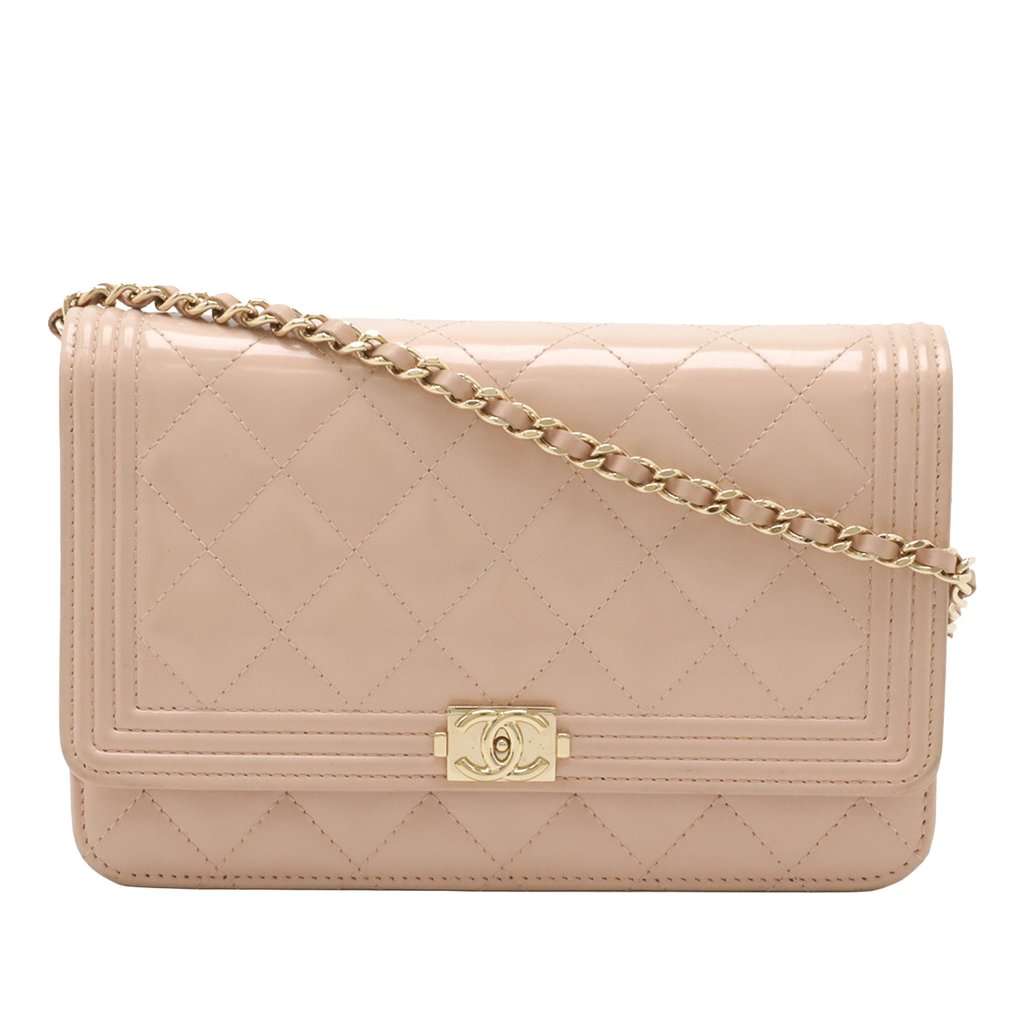 Chanel Quilted Patent Boy Wallet on Chain Pink Leather Very good condition - Front View
