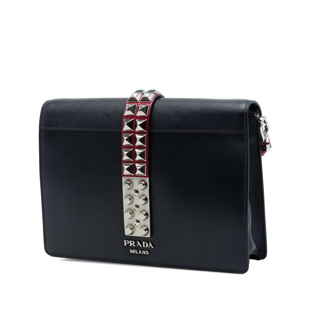 Prada City Calfskin and Saffiano Studded Elektra Crossbody Black Leather Very good - Back View