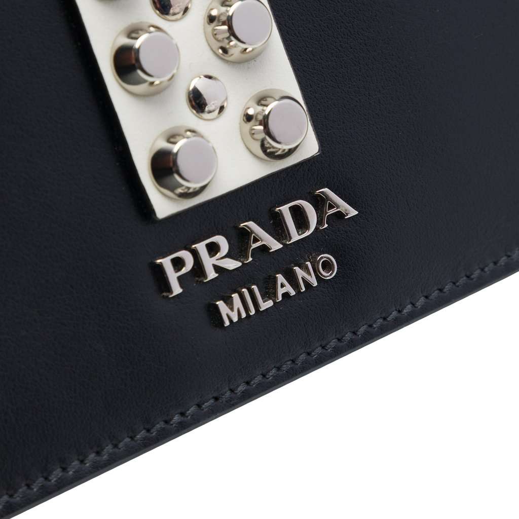 Prada City Calfskin and Saffiano Studded Elektra Crossbody Black Leather Very good - Box View