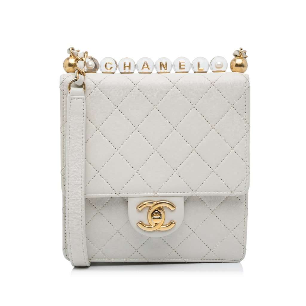 Chanel Mini Chic Pearls Crossbody White Leather Very good - Front View