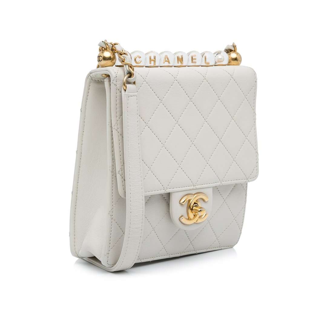 Chanel Mini Chic Pearls Crossbody White Leather Very good - Back View