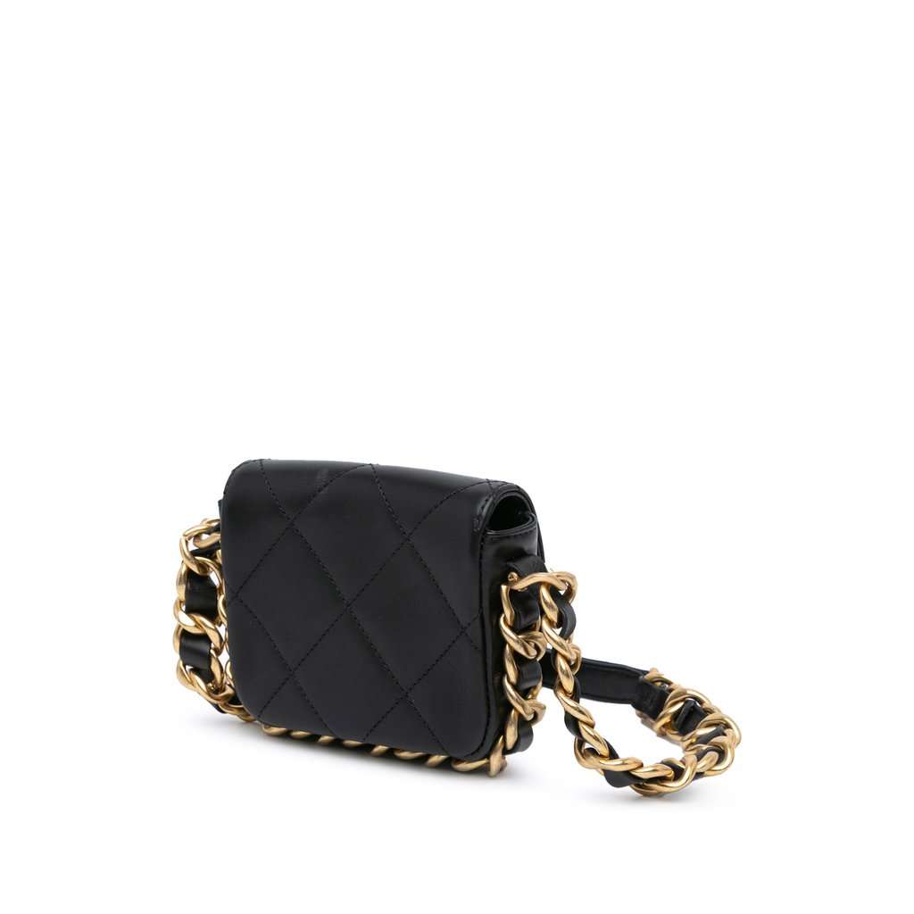 Chanel Mini Quilted Calfskin Framing Chain Flap Black Leather Very good - Back View