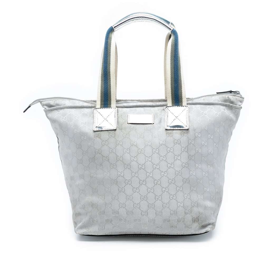 Gucci GG Canvas Web Tote Silver Very good - Front View
