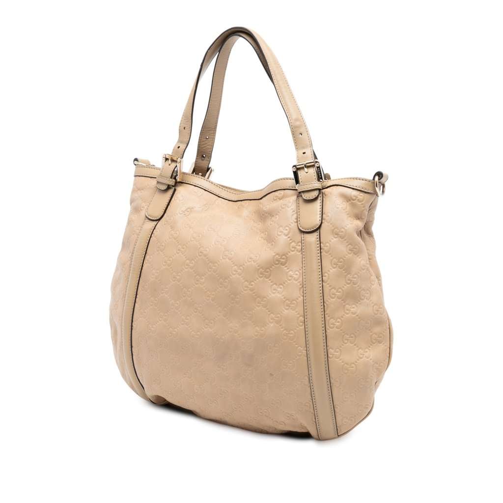Gucci Medium Guccissima Web Britt Satchel Beige Leather Very good - Back View