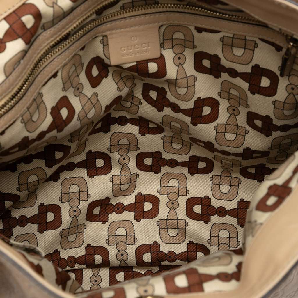 Gucci Medium Guccissima Web Britt Satchel Beige Leather Very good - Model View