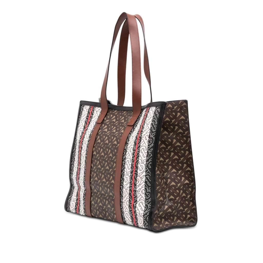 Burberry TB Monogram E Canvas Stripe Book Tote Brown Very good - Back View