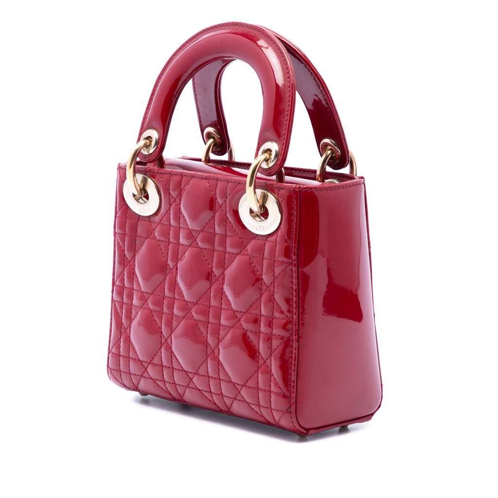 Dior Mini Patent Cannage Lady Dior Red Leather Very good condition - Back View