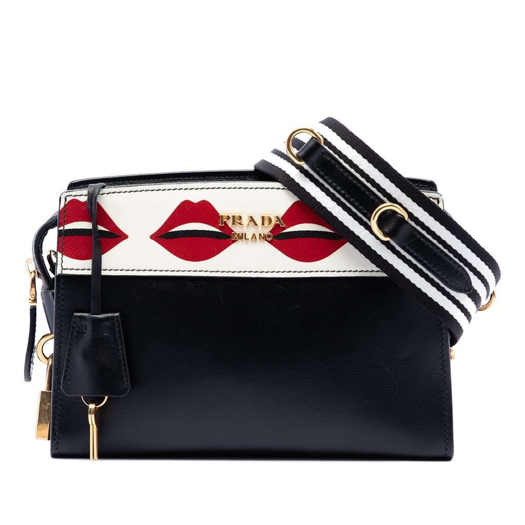Prada City Calf and Saffiano Lip Print Esplanade Crossbody Black Leather Very good condition - Front View