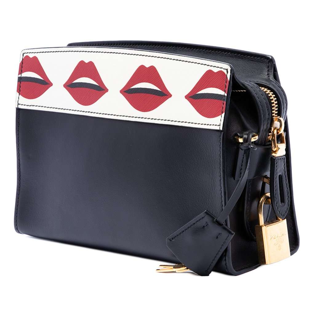 Prada City Calf and Saffiano Lip Print Esplanade Crossbody Black Leather Very good condition - Back View
