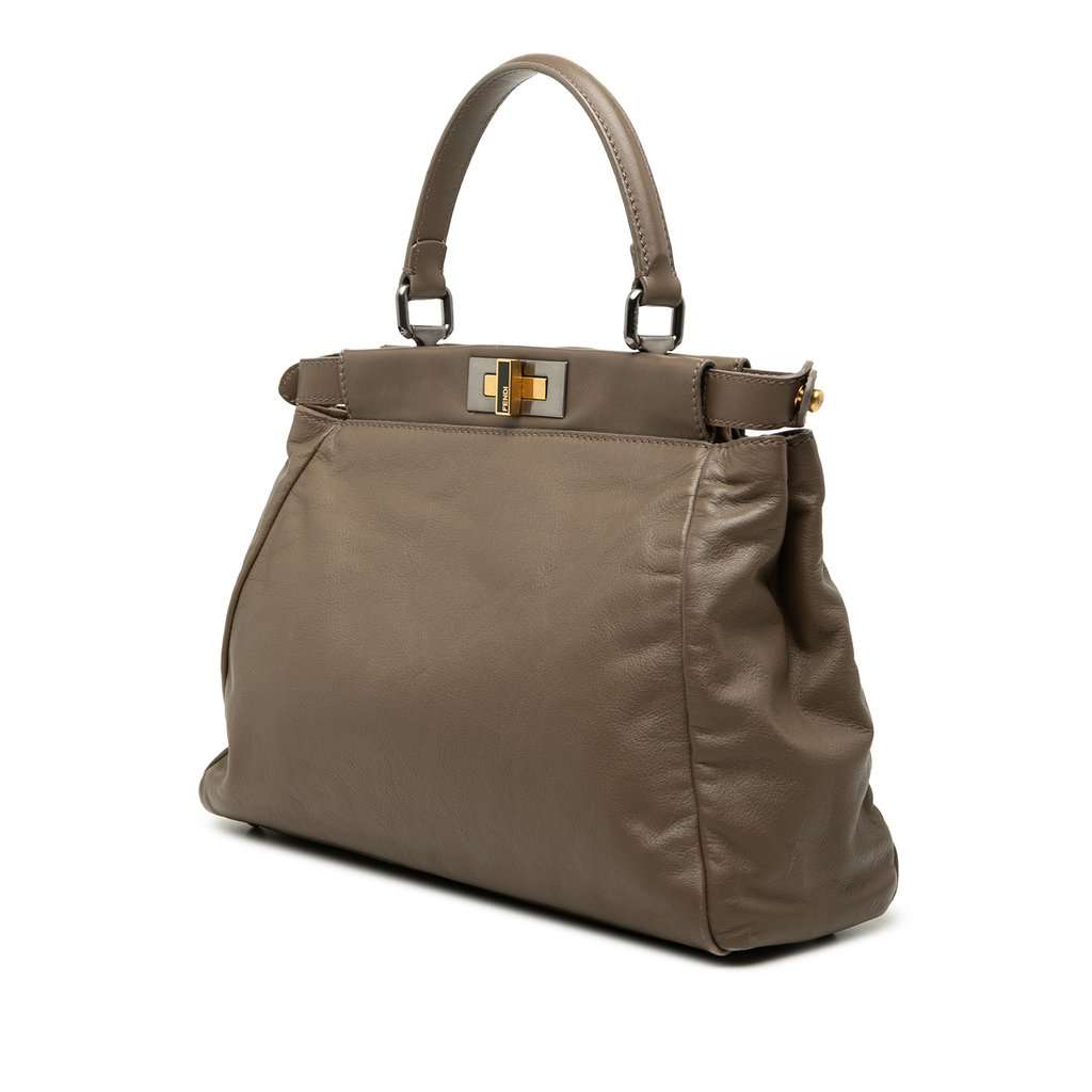 Fendi Medium Calfskin Peekaboo Iconic Satchel Brown Leather Very good condition - Back View