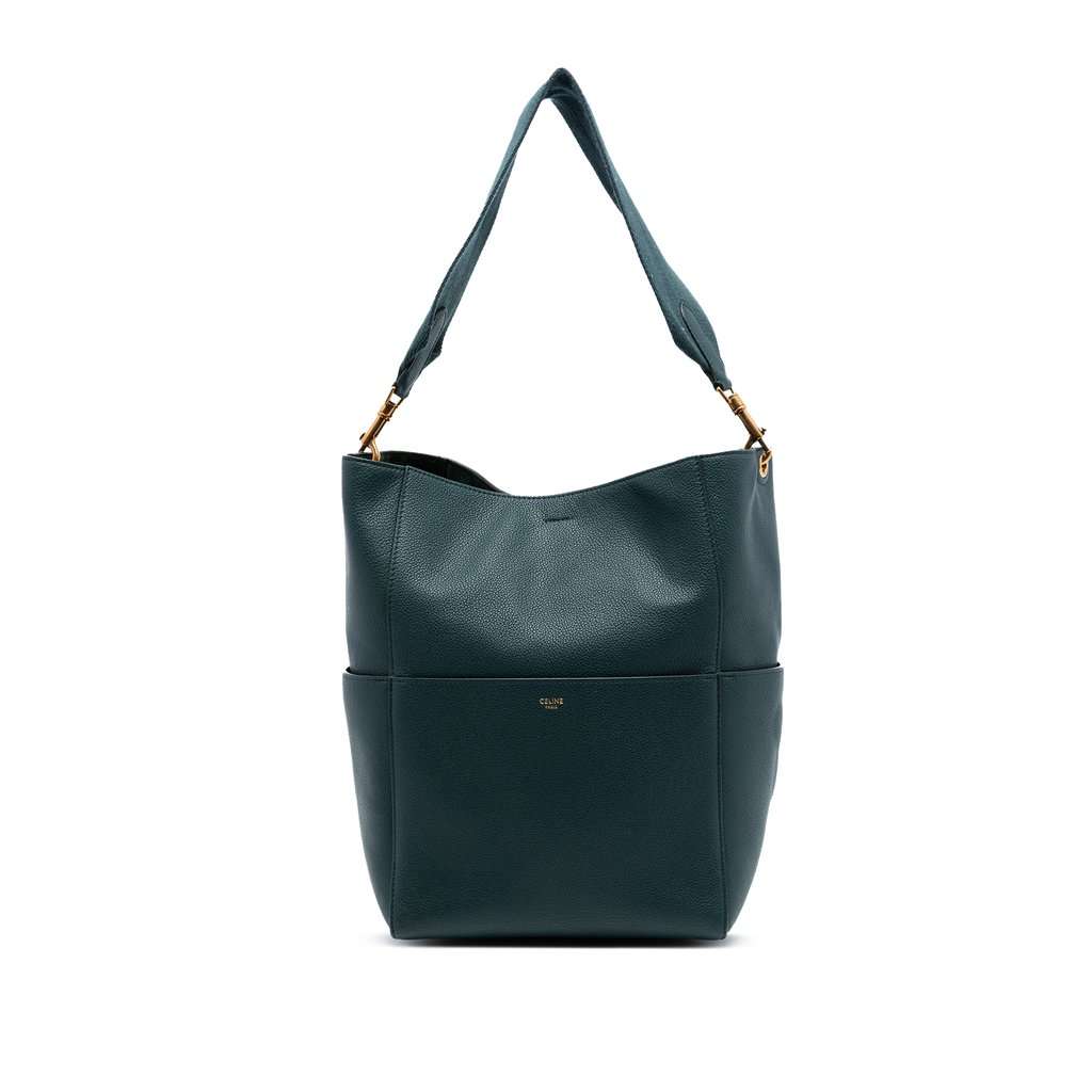 Celine Medium Leather Seau Sangle Bucket Bag Green Leather Very good condition - Front View