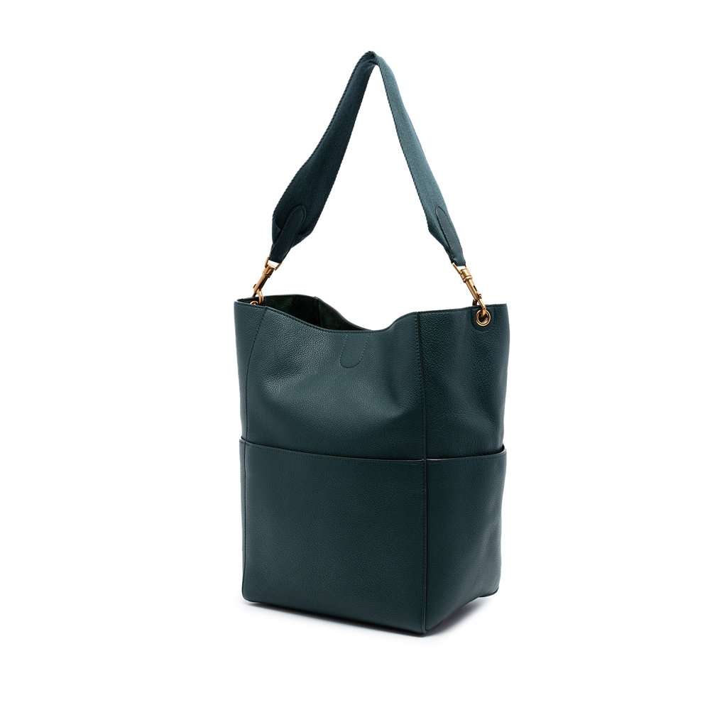 Celine Medium Leather Seau Sangle Bucket Bag Green Leather Very good condition - Back View