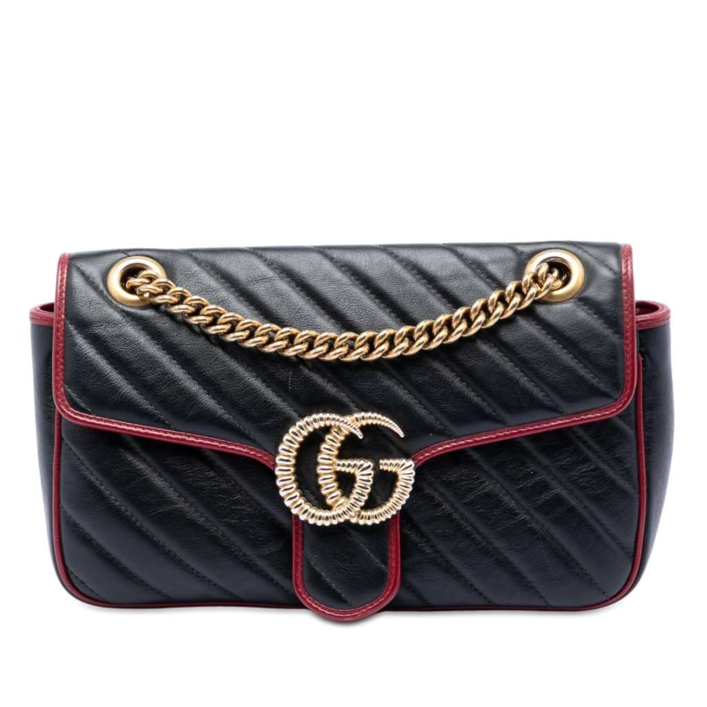 Gucci Medium GG Marmont Matelasse Diagonal Leather Torchon Shoulder Bag Black Leather Very good condition - Front View