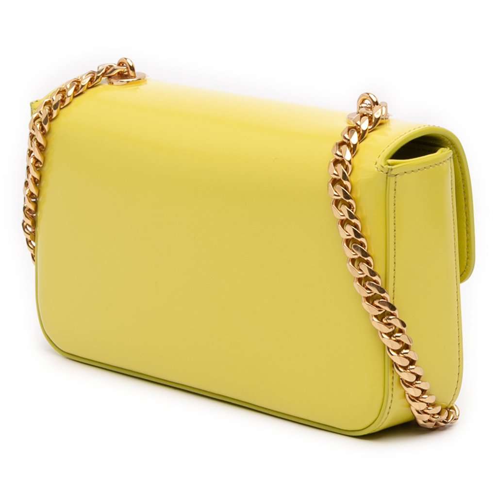 Celine Shiny Calfskin Claude Chain Shoulder Bag Yellow Leather Very good - Back View